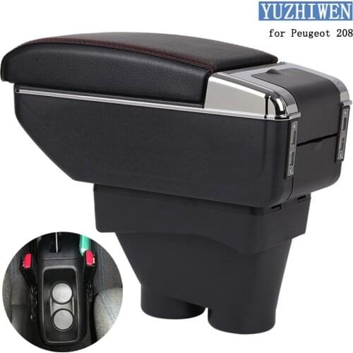 For Peugeot 208 Armrest Box Peugeot 208 1 PU leather Car Central Armrest Storage Box cup holder ashtray modification accessories