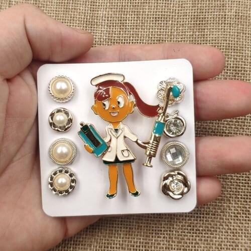 Ponytail Nurse Medical Syringe Record Book Angel In White Pearl Enamel Brooch Pins Breastpin Office Style Gift DE029-40