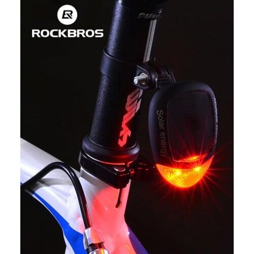 ROCKBROS Mini Rear Light USB Bicycle LED Red Warning Safety Taillight Solar Charging Light 2 Modes Bike Back Light Accessories