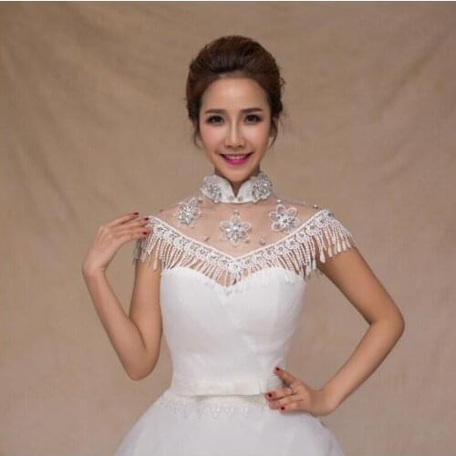 Luxury bridal necklace lace crystal Flowers high-necked Fashion Bridal Jacket Boleros for Wedding Bride Wedding Jacket