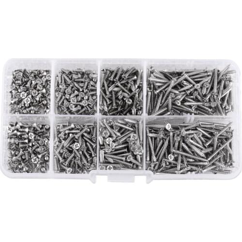 800pcs M2 Screws Self-tapping Screws Cross Drive Flat Head Self-Tapping Screws Woodworking Fastener with Box