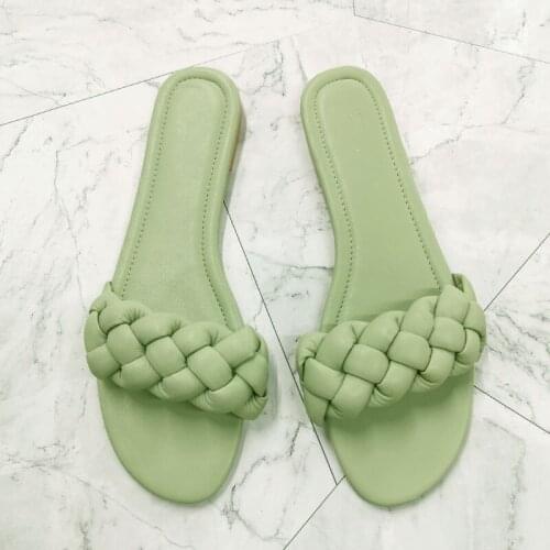 Fashion Open Toe Women Sandals Casual Summer Leather Shoes Woman Slip-on Ladies Slides Beach Solid Weave Modern Flat Sandal