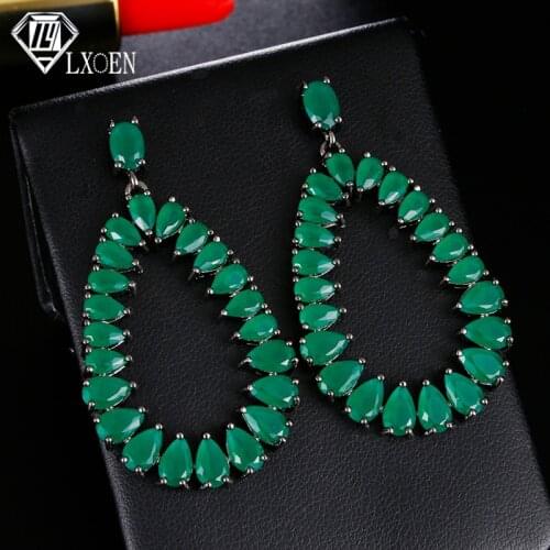 LXOEN Luxury Bohemian Green Drop Earrings With AAA Cubic Zirconia Water Drop Long Earrings Women Gift Jewelry brinco
