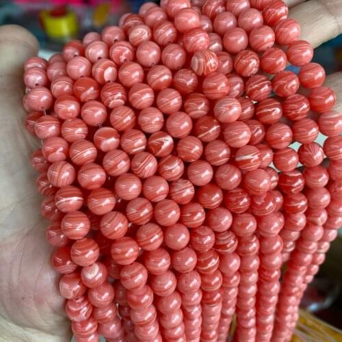 Synthetic Rhodochrosite 4/6/8/10mm Alternative Smooth Loose Round Stripe Red Argentina Rhdochrosite Stone Beads DIY Jewelry
