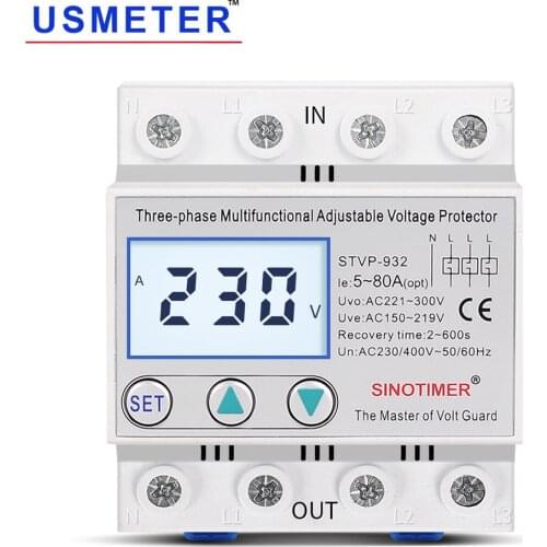 NEW Three Phase 380V AC 80A Multifunctional Adjustable Voltage Protector Automatic Recovery Over Under Voltage Potective Device
