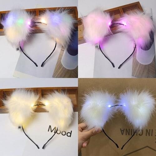 1PC Light up Glowing Cat Ear Headband Plush Ears Cute Headwear Korean Style Hairband Girls Party Cosplay Headwear Hair Accessori