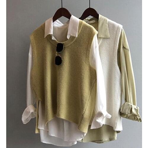 Autumn Sweater Vest Women Fashion Vintage Casual Knitted Pullover Female Wild Loose Korean Sleeveless Knitted Sweaters Clothes