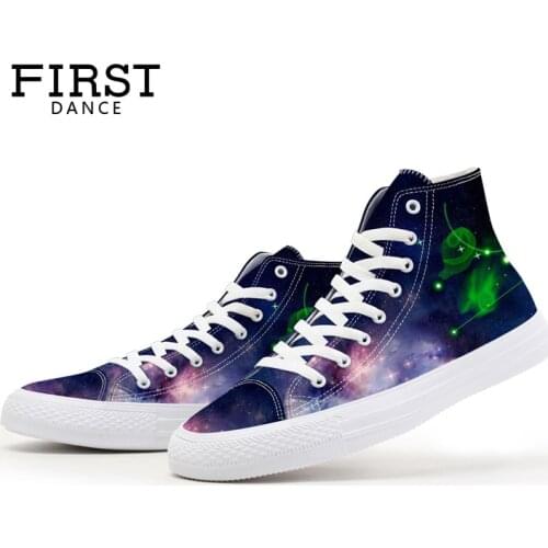 FIRST DANCE Zodiac Print Fashion Shoes Men Classic Canvas Shoes Women Flats Breathable Ladies Shoes Casual Zapatos Mujer