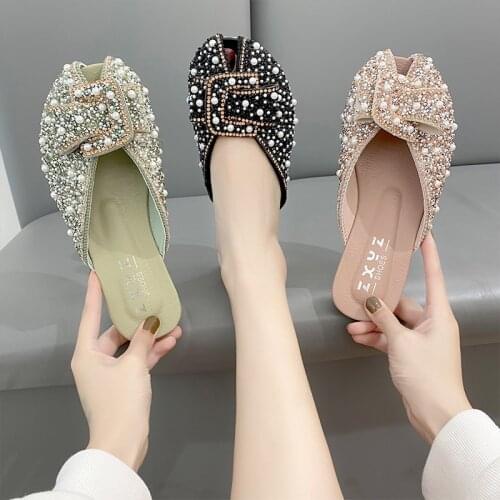 For Women 2021 Loafers Glitter Slides Ladies' Slippers Peep Toe Flat Shoes Female Pantofle Fashion Jelly New Luxury