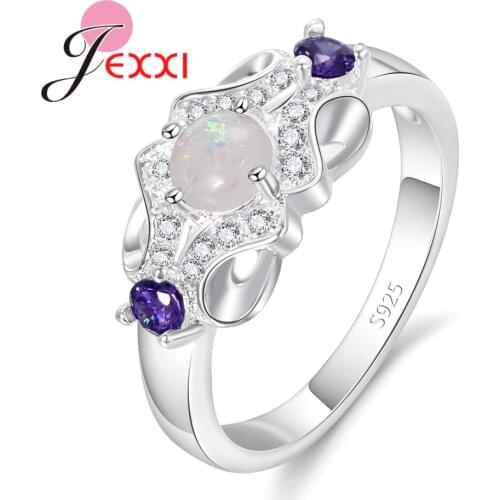 Vintage Exquisite Fashion Bijoux Paved Round Crystals Wedding Engagement 925 Sterling Silver Rings Jewelry Accessories