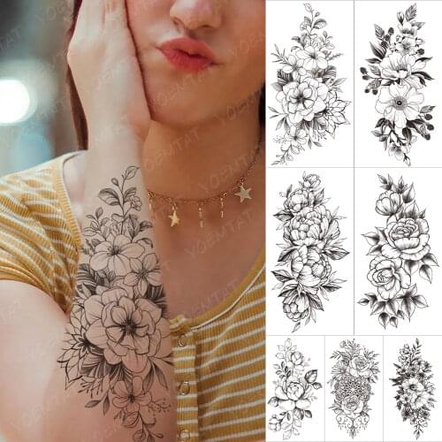 Waterproof Temporary Sleeve Tatooo Stickers Simplicity Line Rose Jasmine Lily Transferable Tattoos Body Art Fake Tatoo Women