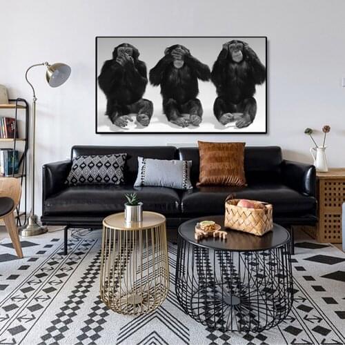 Funny Monkey Art Wall Paintings Print On Canvas Three Monkeys Animal Picture Posters And Prints Painting Home Decor Living Room