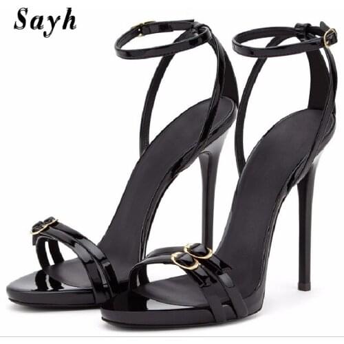 Summer Sandals Women Peep Toe Pumps High Heels Buckle Ankle Strap Sandals Runway Stilettos Sexy Black Shoes