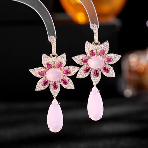 2021 New Trend Flower Eardrop Brand Designer Creative Water Drop Dangle Earrings Women Luxury Wedding Jewelry With CZ Stone