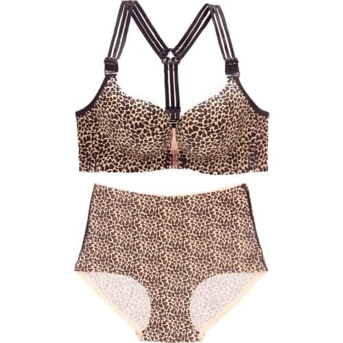 Plus size women push up bra Front button without steel rim large size bra set Wrap up leopard sexy lingerie suit underwear women