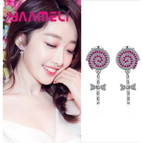 Pretty Best Quality Cut Red 3A Cubic Zircons 925 Sterling Silver Drop Earrings For Women Girls Wedding Accessory Hottest