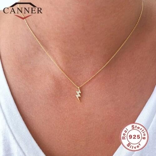CANNER INS Style Lightning Zircon Real 925 Sterling Silver Necklace for Women Gold Color Clavicle Necklace Chain Fine Jewelry