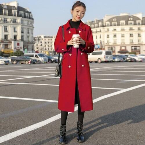 Winter Woolen Coat Parkas Women Long Slim Hepburn Wool Overcoat Spring Autumn Warm Wool Jacket Female Double Breasted Outwear