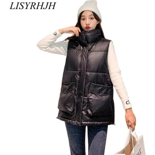LISYRHJH 2021 Winter Vests For Women Stand Collar Winter Coat Warm Cotton Vest Jacket Female Sleeveless Parkas Short Waistcoat