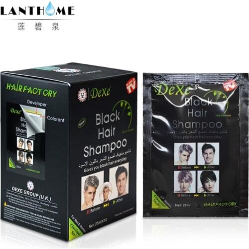 10pcs/lot Dexe Black Hair Shampoo Only 5 Minutes Grey Hair Removal Dye Hair Coloring Cream Building Fibers Hair Care