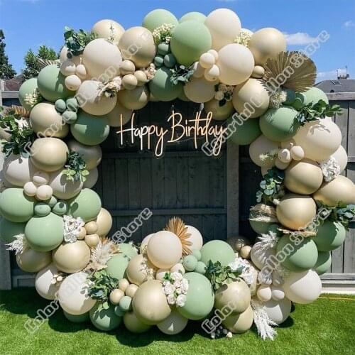 120pcs Birthday Party Wedding Avocado Green Latex Balloon Arch Kit Double Cream Peach Balloon Garland Baby Shower Decoration