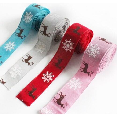 5 Meters Colorful Satin Ribbon Merry Christmas Elk Printed For Christmas Gift Wrapping Home Decor Handmade Material DIY Craft
