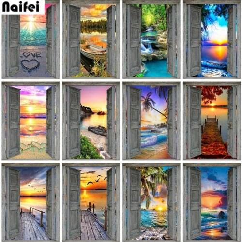 Diamond Painting Full Square Round Drill The Scenery Outside The Window 5D DIY Diamond Embroidery Sale Door Sunset Mosaic Decor