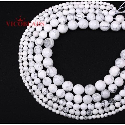 Natural Stone Faceted White Howlite Turquoises Round Loose Beads 15" Strand 4 6 8 10 12 MM Pick Size