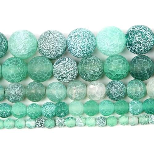 Natural Stone Beads Frost Green Cracked Dream Fire Dragon Veins Agates Beads For Jewelry Making DIY Bracelets 4/6/8/10/12mm