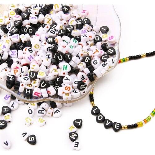 100Pcs/lot 7x7mm Random Mix 26 Letter Beads Heart Shape Letter Charms DIY Beads For Bracelet Necklace Jewelry Making DIY