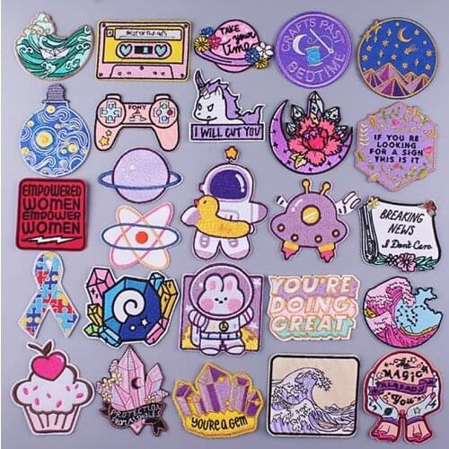 Diy Cartoons Letter Astronaut Patch Anime/Rabbit Patch Iron On Patches On Clothes Pack Embroidered Patches For Clothing Applique