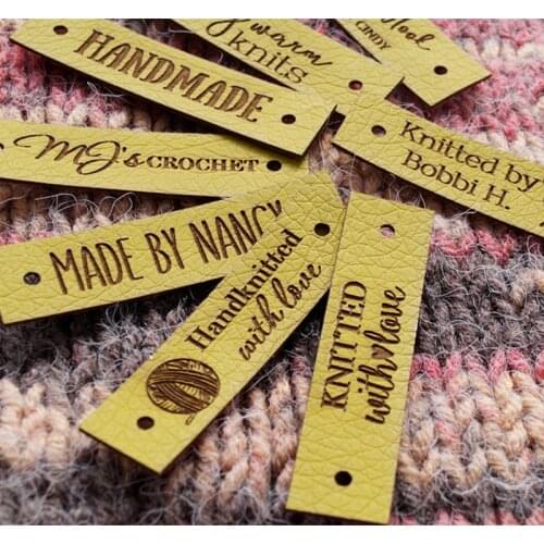 40pcs Handmade tags for crochet knitting Personalized leather labels with brand logo Sew on clothing handcraft items care label