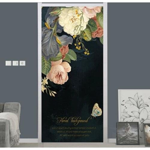 European Style Oil Painting Rose Flowers Door Sticker 3D Retro Mural Wallpaper Living Room Self-Adhesive Waterproof Door Poster