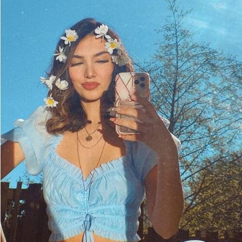 French Romance T-Shirts For Women Lacework Ruched Crop Top Off Shoulder Sexy Vintage Harajuku 2020 Summer Clothes Mujer