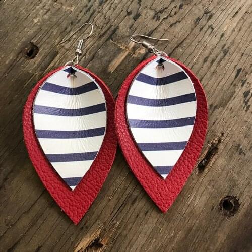 Hot Sale Glitters Striped Double Layers Teardrop Big Leaf Earrings Multi-style Mustard Leather Stripes Water Drop Earrings 2019