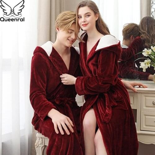 Queenral Male/Female Bathrobe Nightgown Winter Sleepwear Thick Warm Home Clothes For Men/Women Lovers Dressing Gowns M XL XXXL