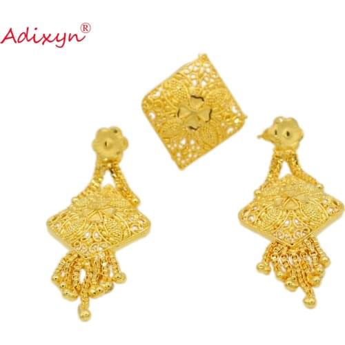 Adixyn Luxury Ring/Earring Grace Jewelry Sets For Women/Girls Gold Color Arab/Ethiopian Jewelry Party Gifts N09163