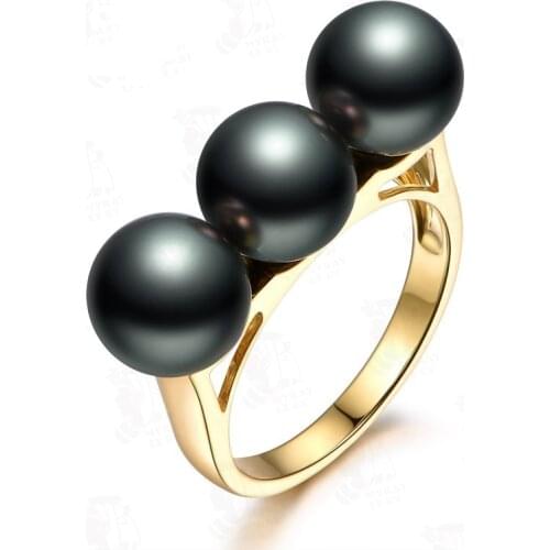 Trendy Pearl Jewelry Luxury Ring Three 100% Genuine Real Natural Freshwater Black Pearl Adjustable Rings for Women Fashion Gifts