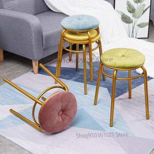 Nordic Round Stool Soft Sitting Light Luxury Fabric Makeup Stool Stackable Net Red Creative Small Stool Iron Shoe Changing Stool