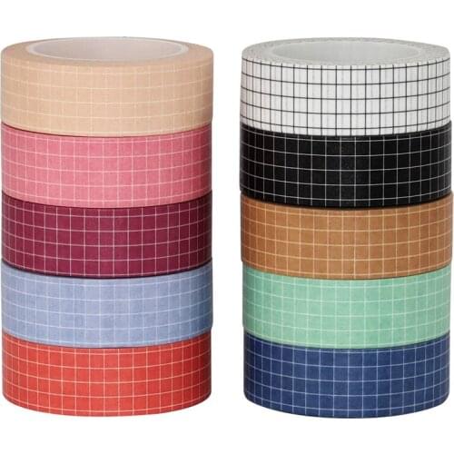 10PCS Colored Washi Tape Simple Pure Color Plaid Set DIY Handbook Decoration Sticker School/Party Supplies