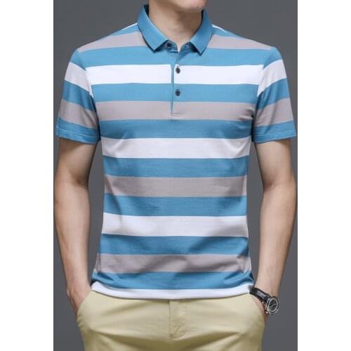 Summer mens clothing, color-stripe striped POLO shirt, business casual POLO shirt, short-sleeved plus size POLO shirt
