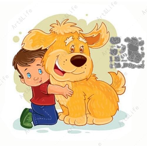 Cute Boy And Big Dog Hot New Metal Cutting Dies Stencils for Making Scrapbooking Album Festival Birthday Card Embossing Cut Dies