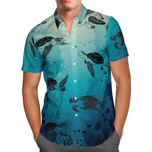 Sea turtle 3D Beach Hawaiian 2021 Summer Mens Shirt Short Sleeve Shirt Streetwear Oversized 5XL Camisa Social Chemise Homme-9