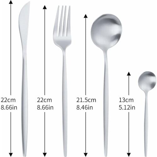 4Pcs Matte Silver Stainless Steel Cutlery Tableware Set Dinnerware Dinner Flatware Set Thin Forks Knives Spoons Set Silverware