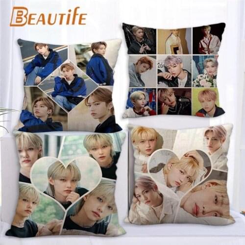 45X45cm Felix Stray Kids Pillow Cover Square Zipper Cotton Linen Fabric Pillow Cases Bedroom Home Decorative Boys Girls Gift