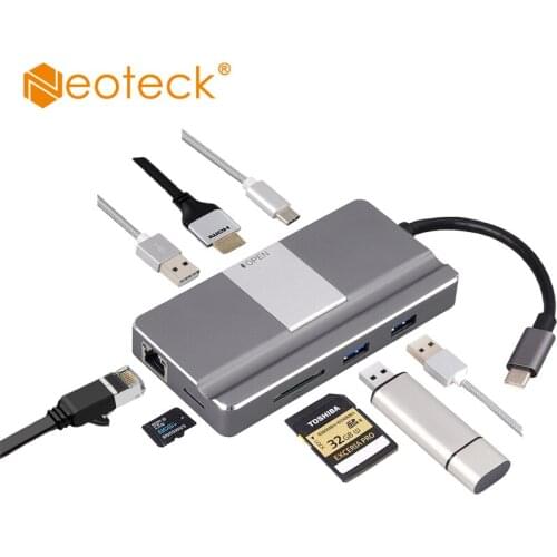 Neoteck USB C Hub 8-In-1 Type C Hub with Ethernet Port 4K USB C to HDMI-Compatible SD/TF Card Reader USB-C Power Delivery