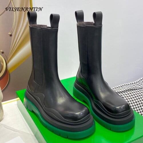 New Luxury Chelsea Boots for Women and Men Chunky Thick Undersole Color Match Slip on Ankle Boots Brand Slim Short Bootie Hot