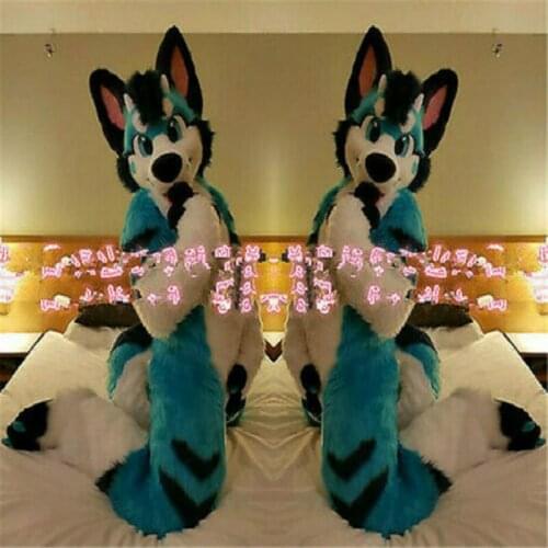 New Long Fur Husky Dog Fursuit Mascot Blue Costume Halloween Gifts Suit Cosplay Fancy Dress Adults Birthday Gift Unisex Carnival