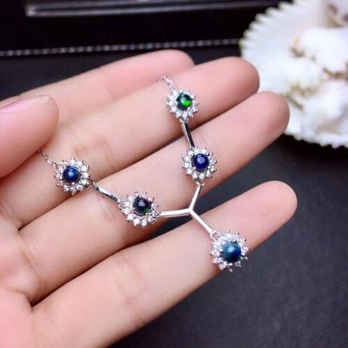 New 925 silver pendant black opal pendant calm and simple atmosphere