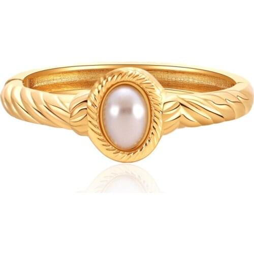 ORNAPEADIA Pearl Metal Alloy Bracelet for Women Exaggerated Hip-hop Classic Female Luxury Bangles with Pearl Wholesale Jewelry